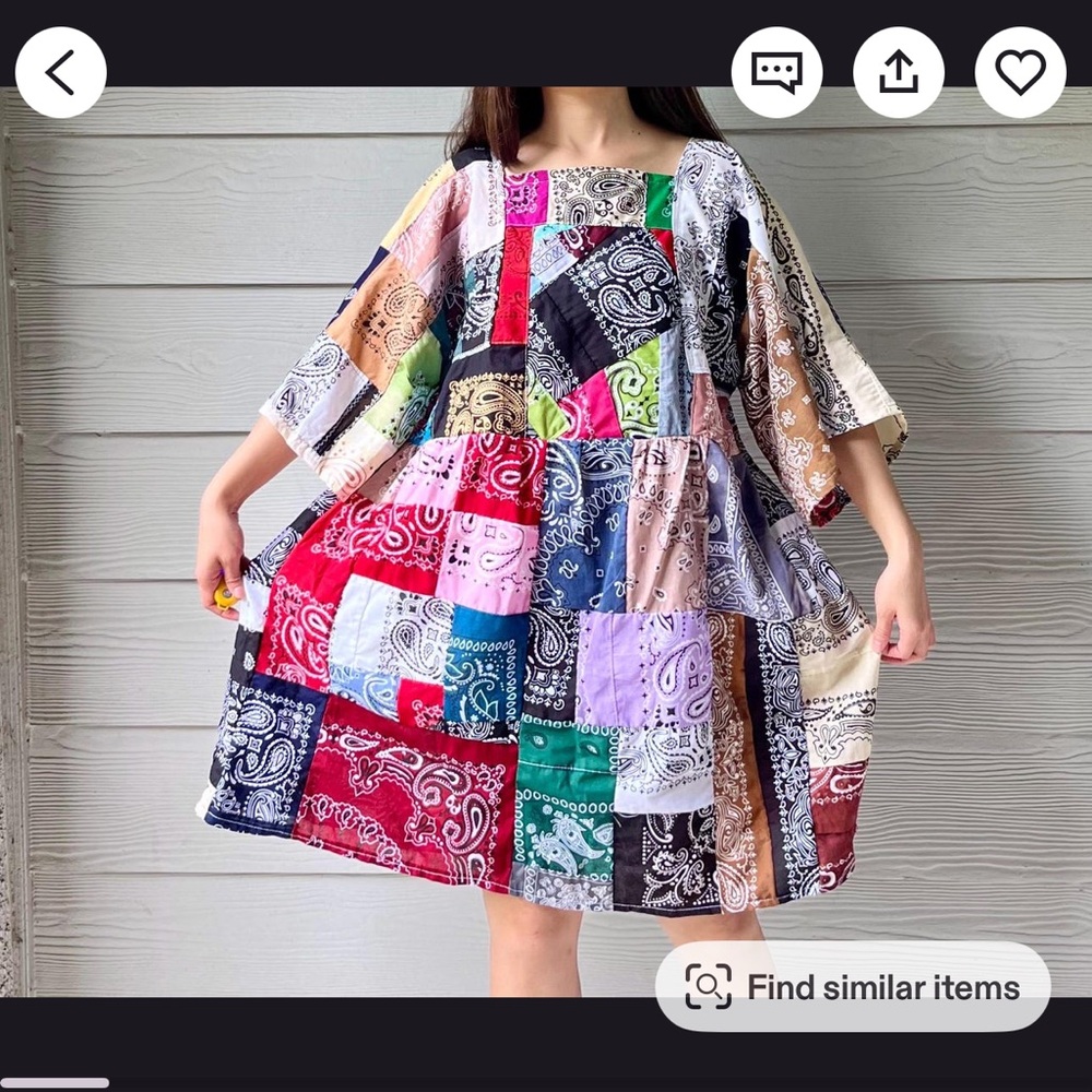 Patchwork Bandana Print Midi Dress - Multicolor